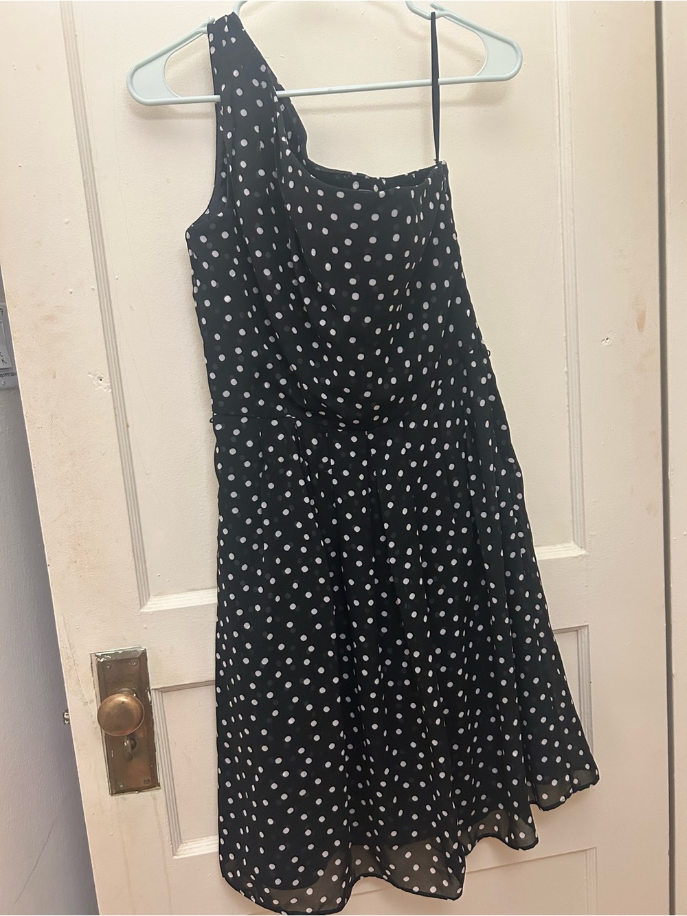 White House Black Market Black and White Polka Dot One-Shoulder Dress